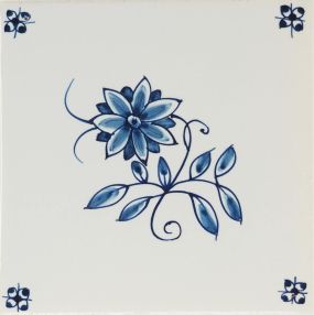 Hand-painted Delft tile sample with small flowers in blue