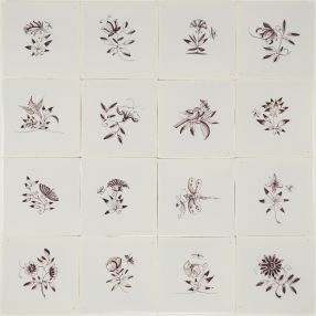 Hand-painted Delft tiles with small flowers in blue - Poarte- P-7 series / 1-16 tiles