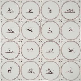 Hand-painted Delft tiles with springers in manganese - Poarte P-17 series / 1-16 tiles