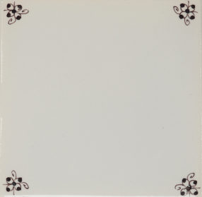 Hand-painted spider curl corner motif Delft tile sample painted in manganese, enhanced with pinholes