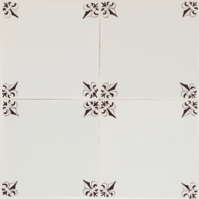 Classic hand-painted Delft tiles with fleur-de-lis corner motifs in manganese