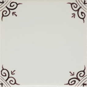 Hand-painted ox-head large corner motif Delft tile sample painted in manganese, enhanced with pinholes