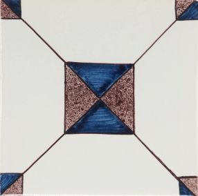 Hand-painted Delft tile sample with crystal stone I ornamental pattern