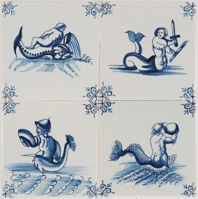 Hand-painted Delft tiles with mermaids, mermen and sea monsters - 4