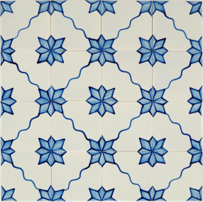 Classic hand-painted Delft tiles with snake stars pattern in blue, based on 19th century originals