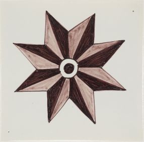 Hand-painted Delft tile sample with a Star, painted in manganese and enhanced with pinholes