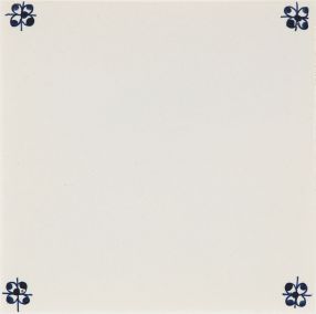 Hand-painted spider corner motif sample, painted in blue and enhanced with pinholes