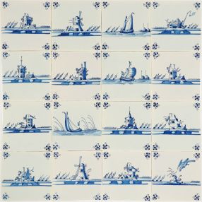 Hand-painted Delft tiles with various landscapes - Field 1-16