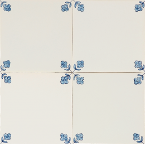 Hand-painted Delft tiles with suttle 'Flowers' corner motifs in blue