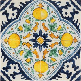 Hand-painted Delft tiles known as Rosettes painted in manganese 