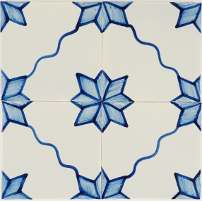 Classic hand-painted Delft tiles with snake stars pattern in blue, based on 19th century originals