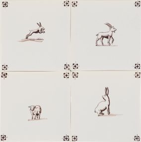 Hand-painted Delft tiles with mix of wild animals - Field of 4