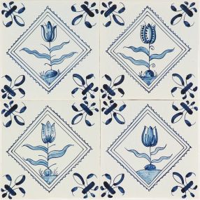 Hand-painted Delft tile with blue tulips
