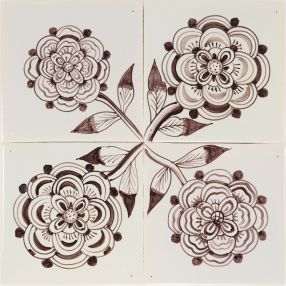Hand-painted Delft tiles with roses in manganese - Field of 4
