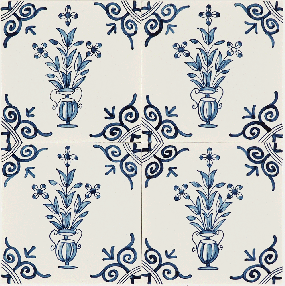 Hand-painted Delft tiles with flower pots in blue