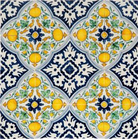 Classic hand-painted Delft tiles with Orange Apples pattern in polychrome - based on 17th century original