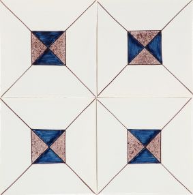 Hand-painted Delft ornament tiles with Crystal Stone I pattern in manganese and blue painted on Poarte E
