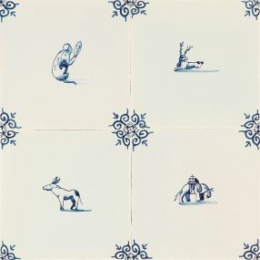 Hand-painted Delft tiles with animals in blue - Field 1-16