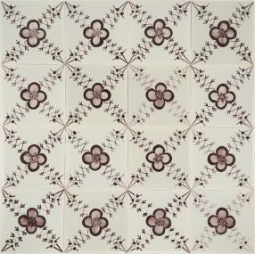 Hand-painted Delft tiles with Rose Garlands in manganese - Poarte P-21 series / 16 tiles