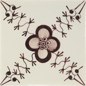 Hand-painted Delft tile sample with Rose garlands, painted in Blue, enhanced with pinholes, P-21