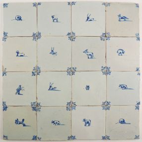 Antique Delft wall tiles with animals, 17th century