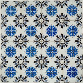 Antique Delft wall tiles featuring the Stars ornament, produced in Harlingen during the late 19th century