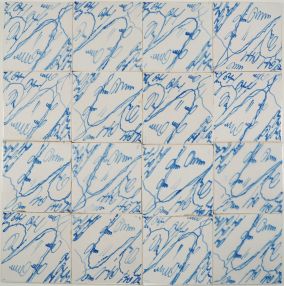 Antique Delft wall tiles with hand-painted blue marble imitation pattern, 19th - 20th century