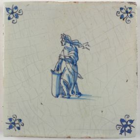 Antique Delft tile with a shield holder, 17th century
