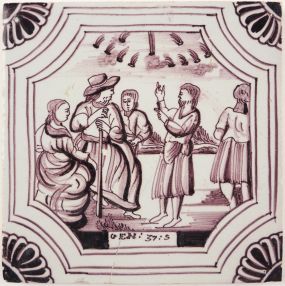 Antique Delft tile depicting Genesis 37 verse 5, 19th century