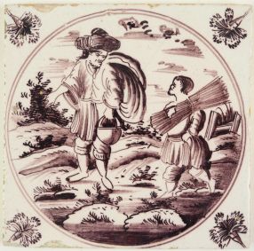 Antique Delft tile with Abraham and Isaac, 18th century