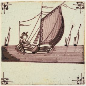 Antique Delft tile with a sailor, 19th century
