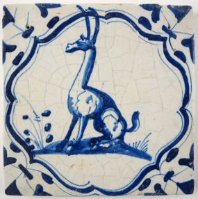 Antique Delft tile with a giraffe, 17th century