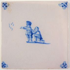 Antique Delft tile with two hunters, 18th century