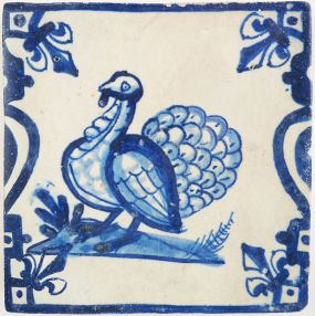 Antique Delft tile with a Turkey, 17th century