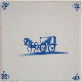 Antique Delft tile with a beer wagon, 18th century