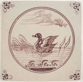 Antique Delft tile with a swan, 19th century