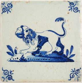 Antique Delft tile with a lion, 17th century
