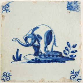 Antique Delft tile with an Elephant, 17th century