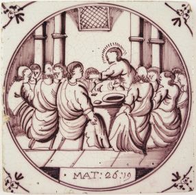 Antique Delft tile with the Last Supper, 18th century