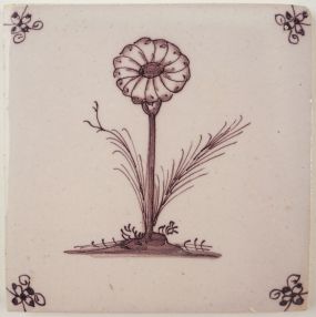 Antique Delft tile with a Daisy, 18th century