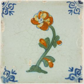 Antique Delft tile with a rose, 17th century