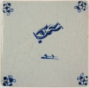 Antique Delft tile with Cupid, 17th century