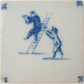 Antique Delft tile with acrobats, 18th century