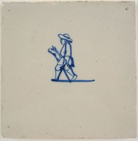 Antique Delft tile with a child playing with a hobby horse, 18th century