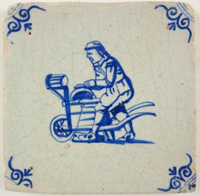 Antique Delft tile with a knife grinder, 17th century