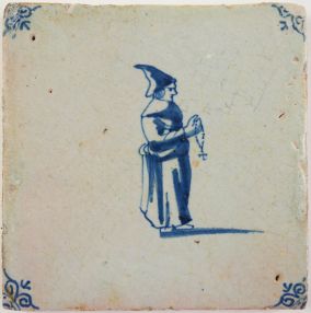 Antique Delft tile with a monk, 17th century