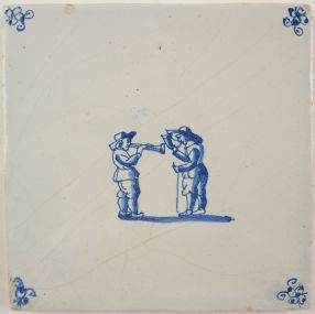 Antique Delft tile with two musicians, 17th century