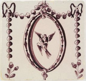 Antique Delft tile with two love birds, 18th century
