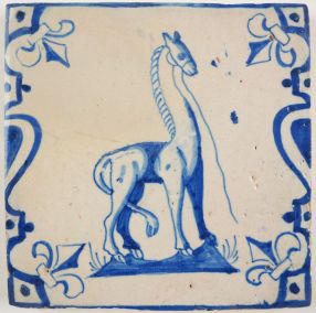 Antique Delft tile with a giraffe, 17th century