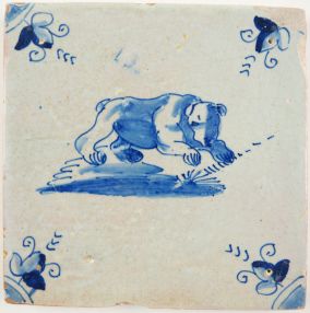 Antique Delft tile with a bear, 17th century 